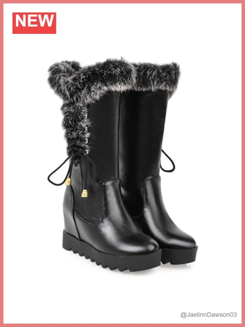 Women's Mid-Calf Winter Snow Boots Platform Hidden Wedge Fur Collar Warm